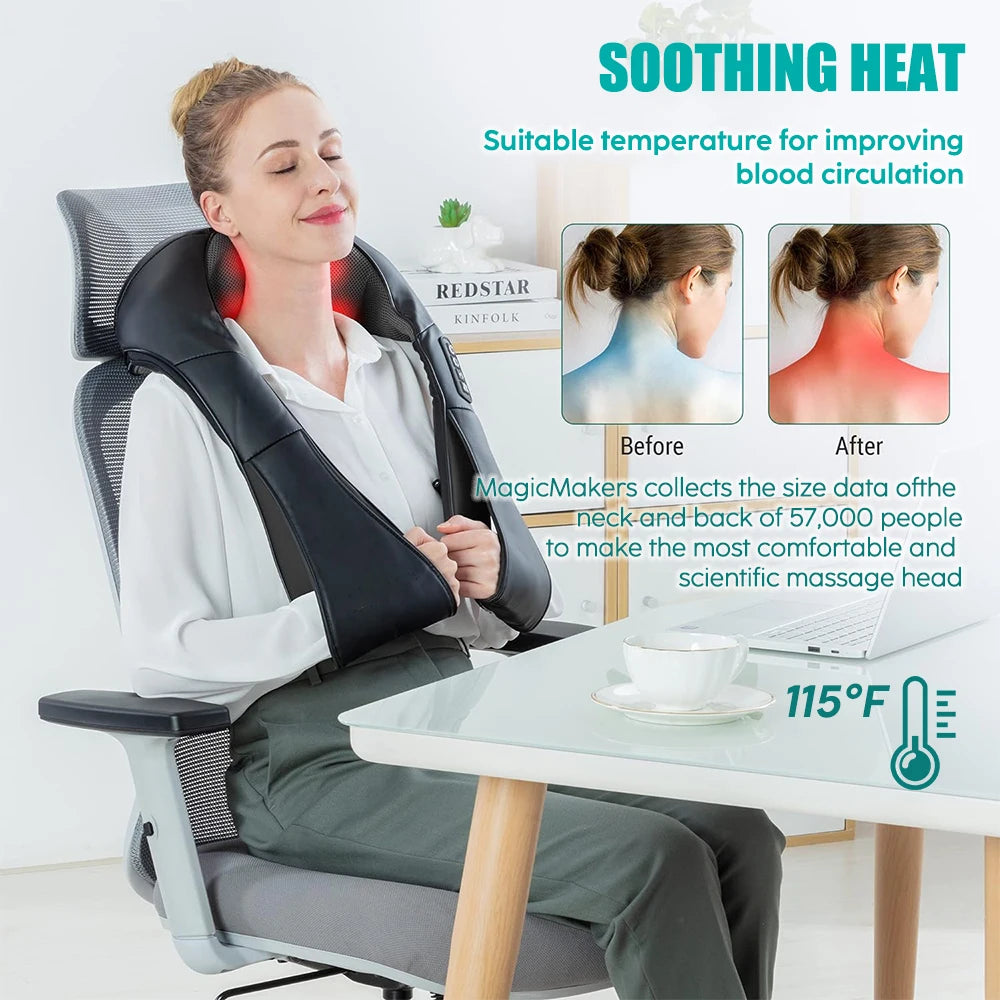 Shiatsu Neck & Shoulder Massager – Heated Deep Kneading Pillow