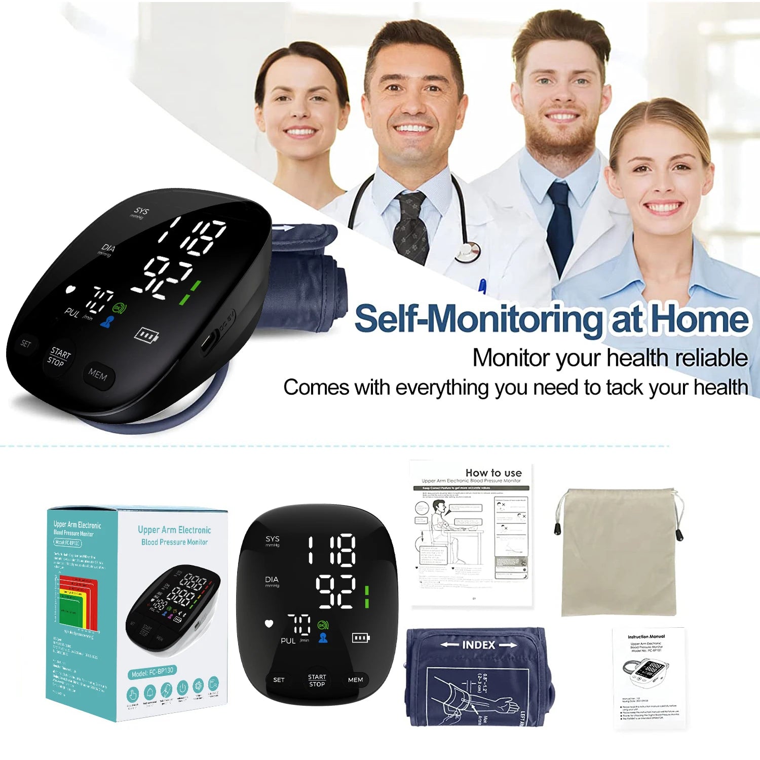 Portable Digital Arm Blood Pressure Monitor – LED Smart Display