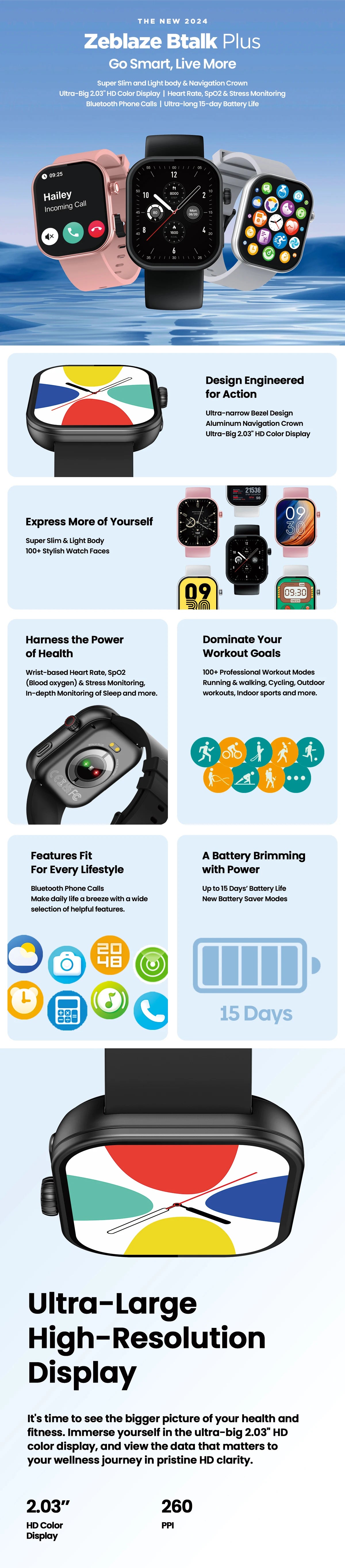 Btalk Plus Smartwatch – 2.03'' HD Voice & Fitness Tracker