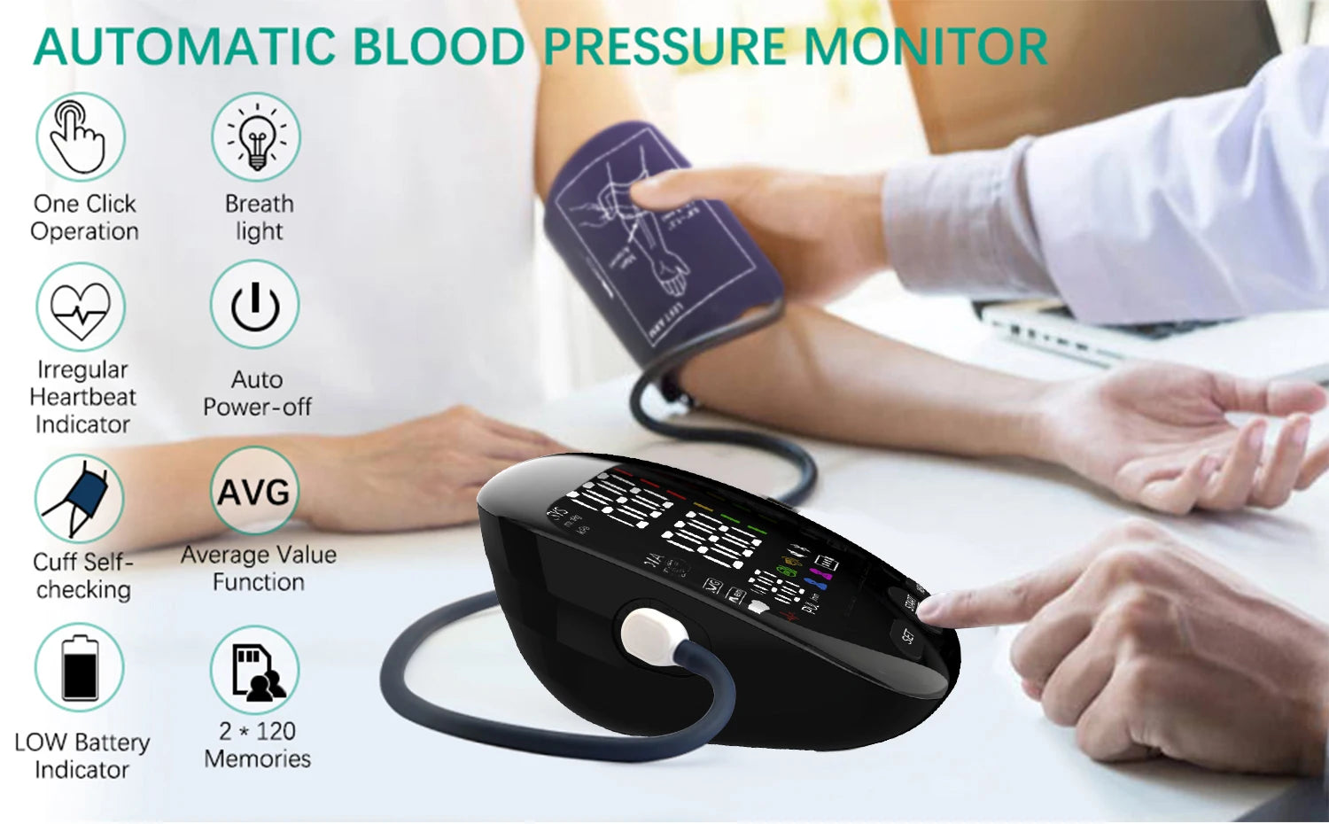 Portable Digital Arm Blood Pressure Monitor – LED Smart Display