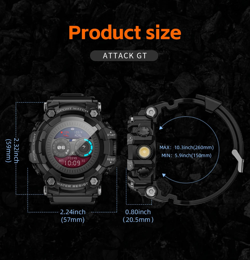 ATTACK-GT Sport Smartwatch – Waterproof Bluetooth & Fitness Tracker
