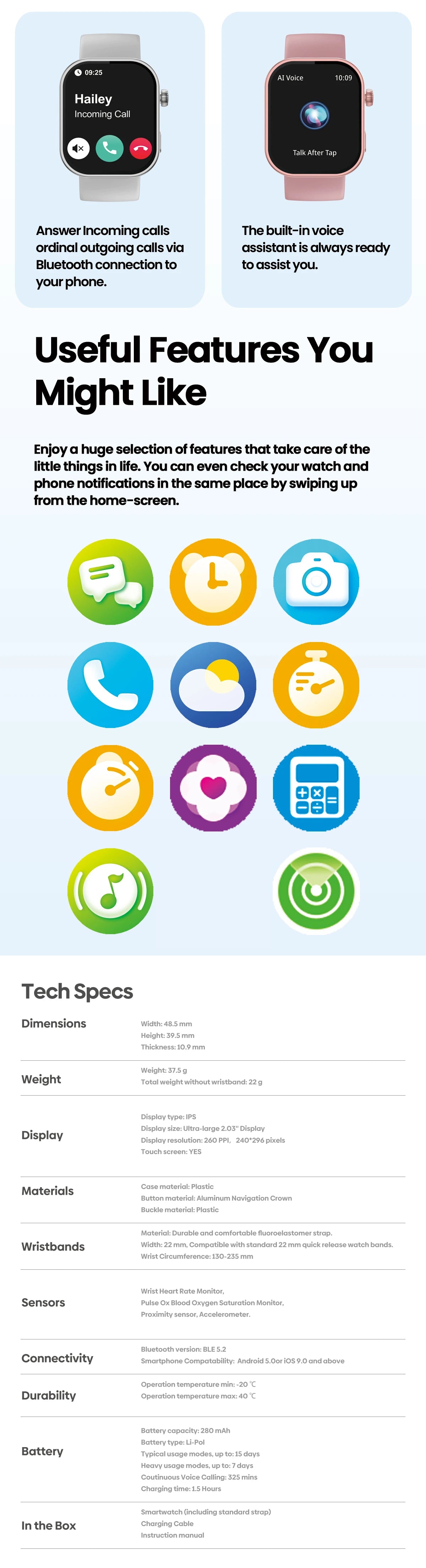 Btalk Plus Smartwatch – 2.03'' HD Voice & Fitness Tracker