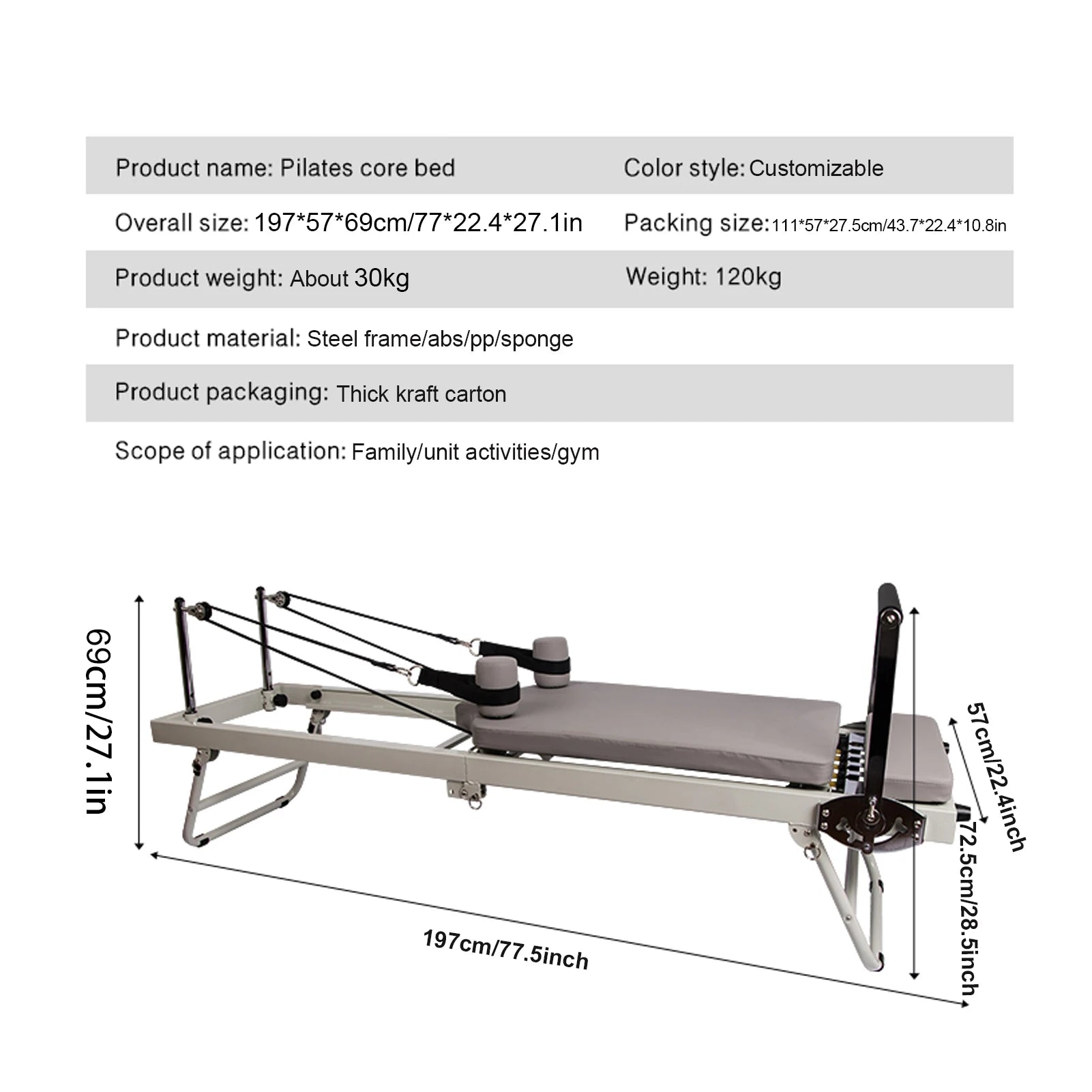 77.5" Pilates Reformer Machine – Alloy Spring Resistance