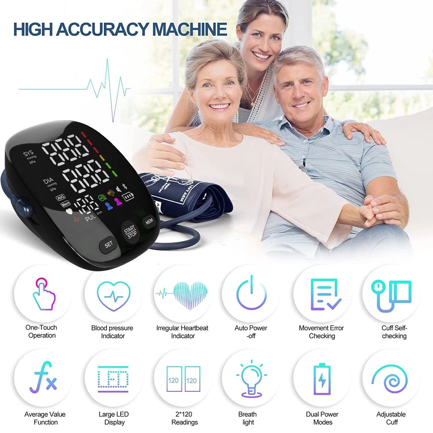 Portable Digital Arm Blood Pressure Monitor – LED Smart Display