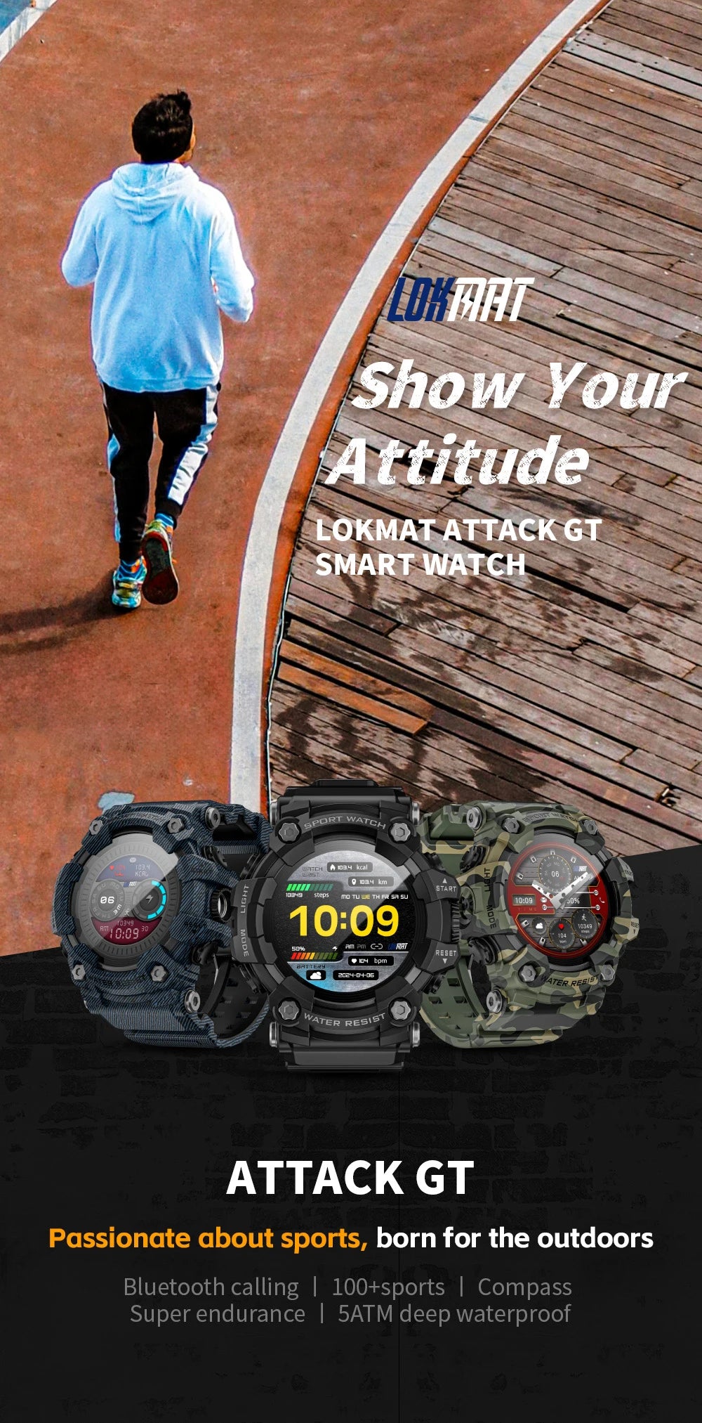 ATTACK-GT Sport Smartwatch – Waterproof Bluetooth & Fitness Tracker