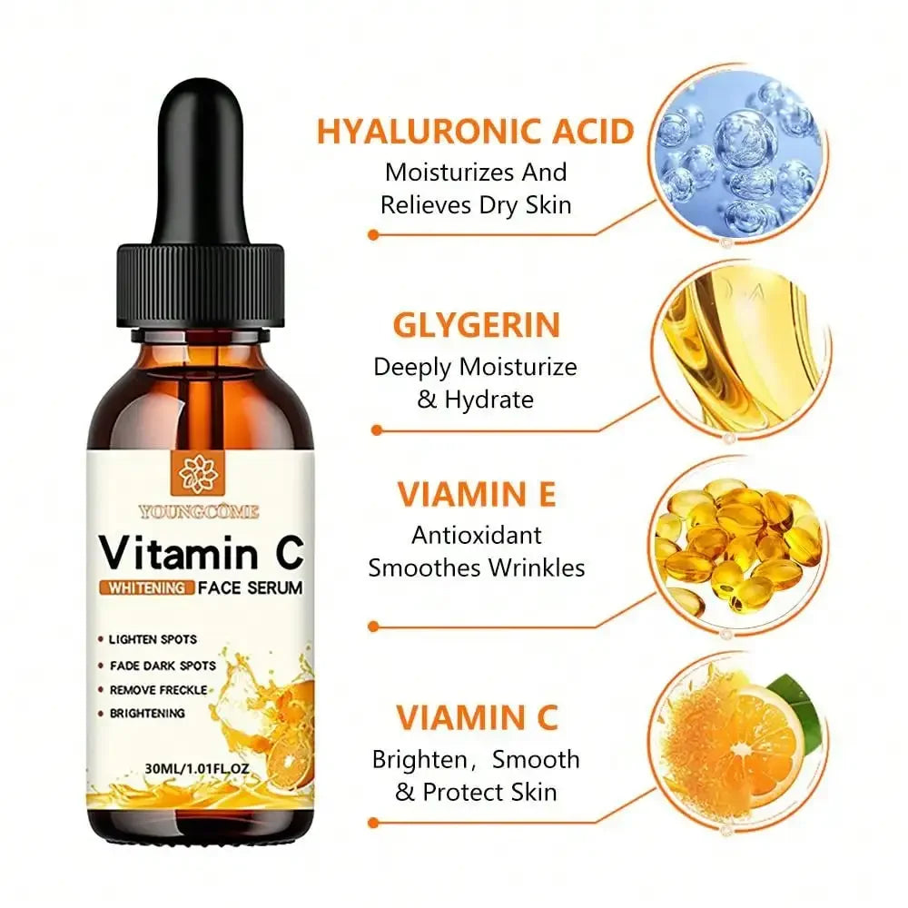 Vitamin C Facial Essence Contains Hyaluronic Acid Dark Spot Remover Moisturizing Repair Anti-aging Essence Facial Skin Care 30ml Active