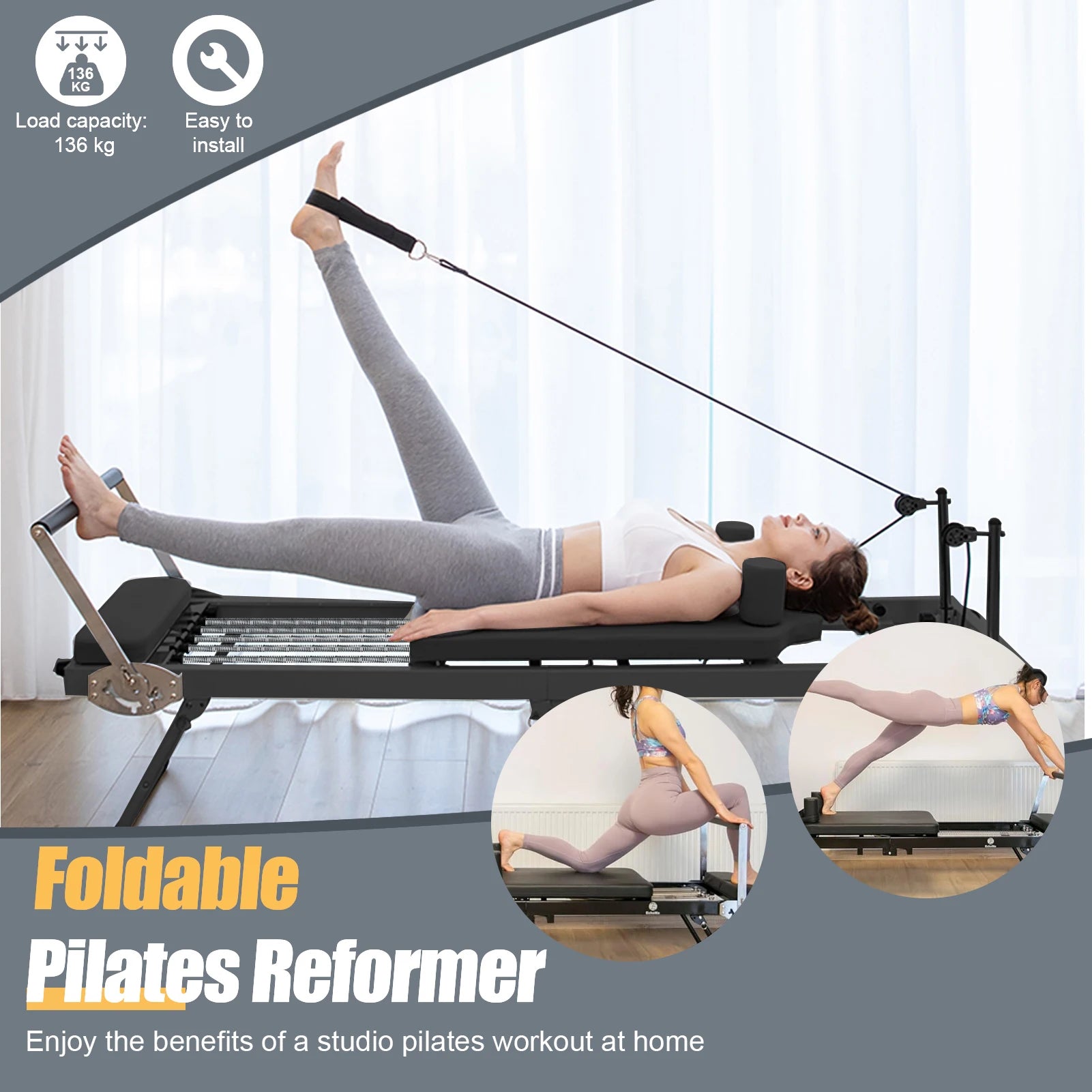 77.5" Pilates Reformer Machine – Alloy Spring Resistance