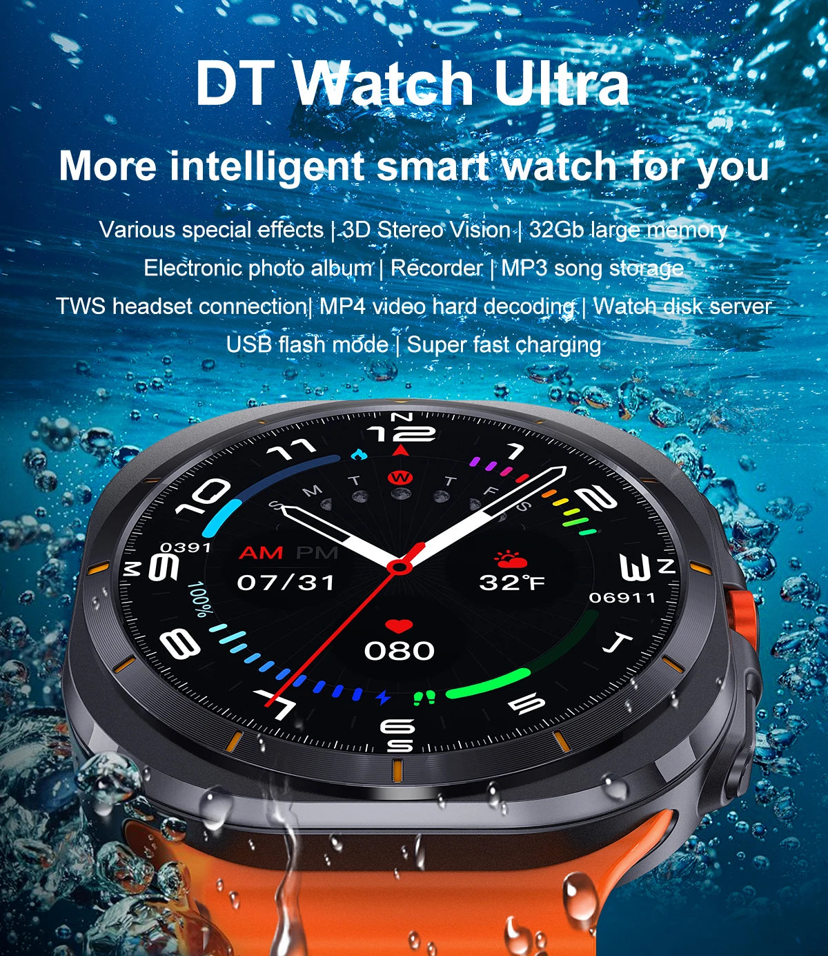 DT Watch 7 Ultra Smartwatch – 32GB, Video, GPS & Fitness Tracker