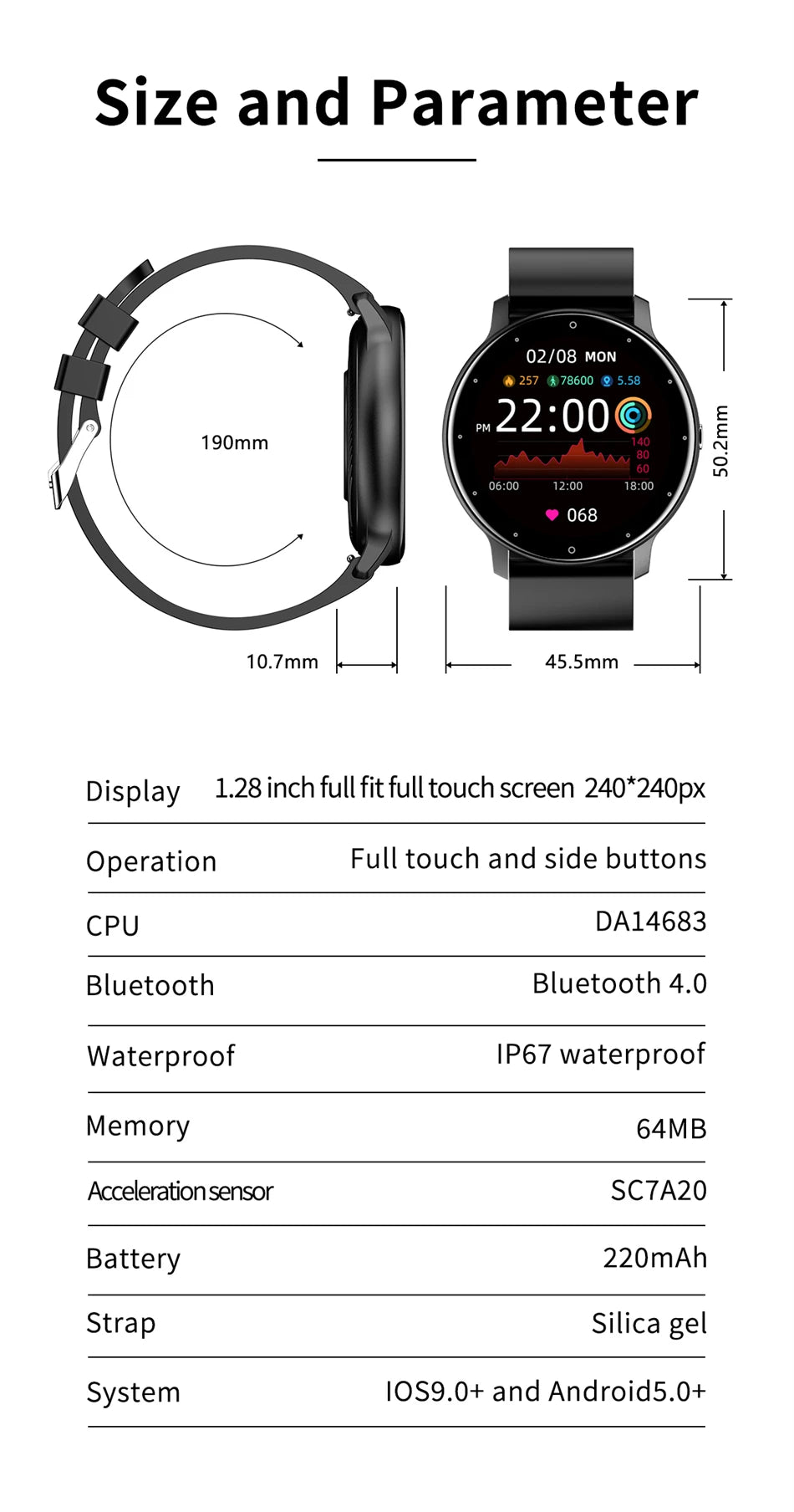 ZL02 Smart Watch – Full Touch Screen & Bluetooth 5.2